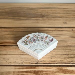 2/$15 Avon Porcelain Floral Butterfly Fan Trinket Box